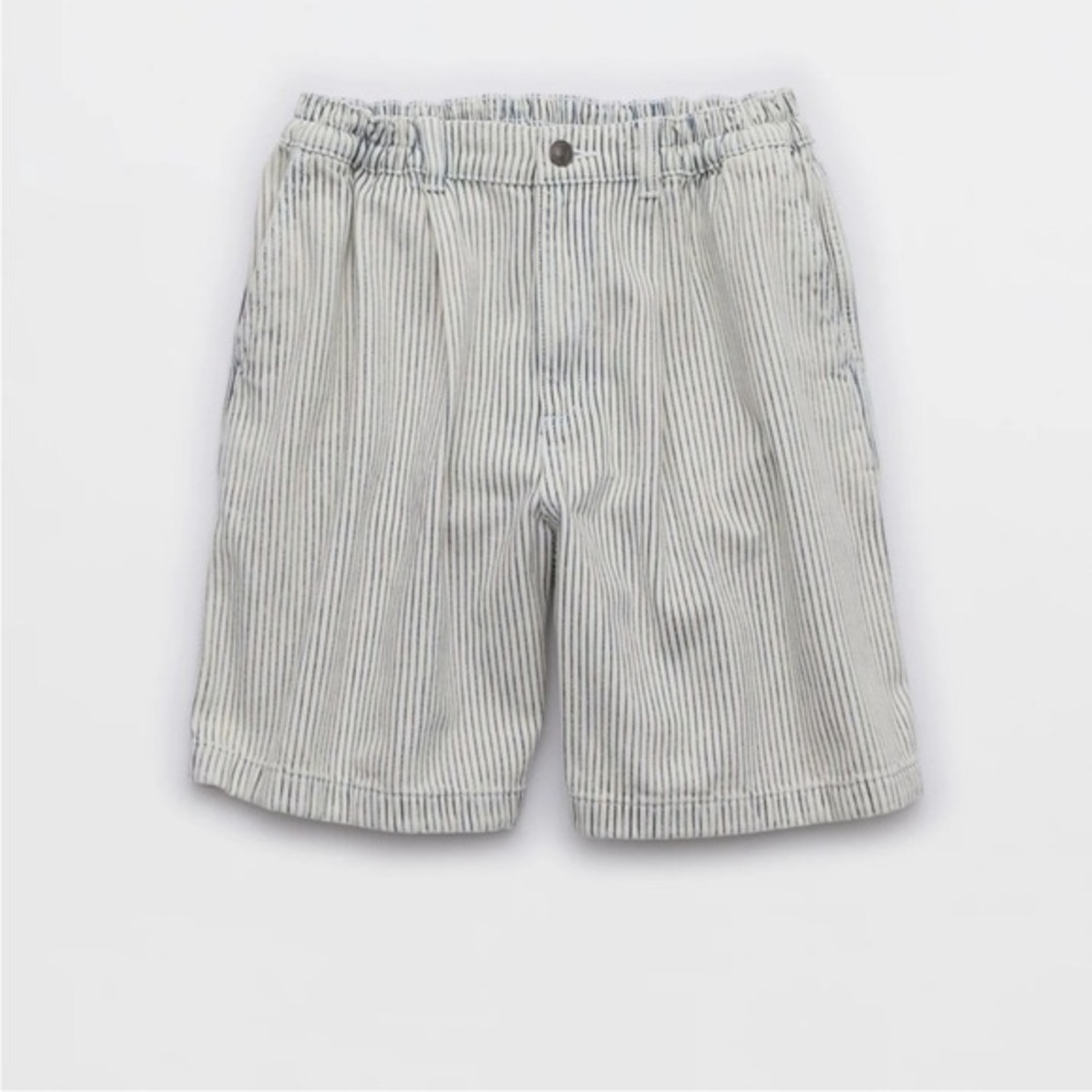 Aerie Striped Washed Denim Jort Shorts